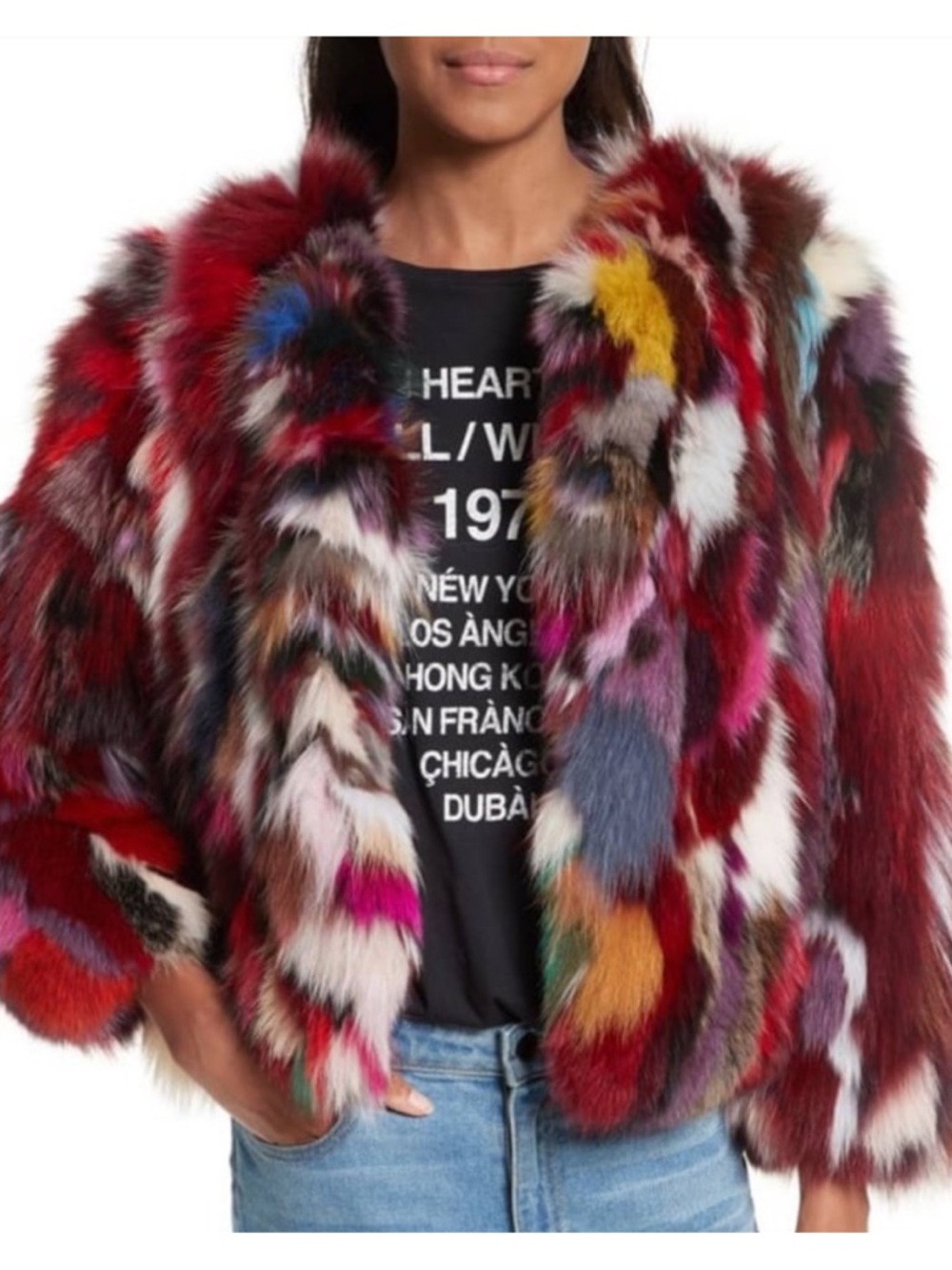 NWT Rebecca Minkoff Rachel Rainbow Fox Fur Coat Size M